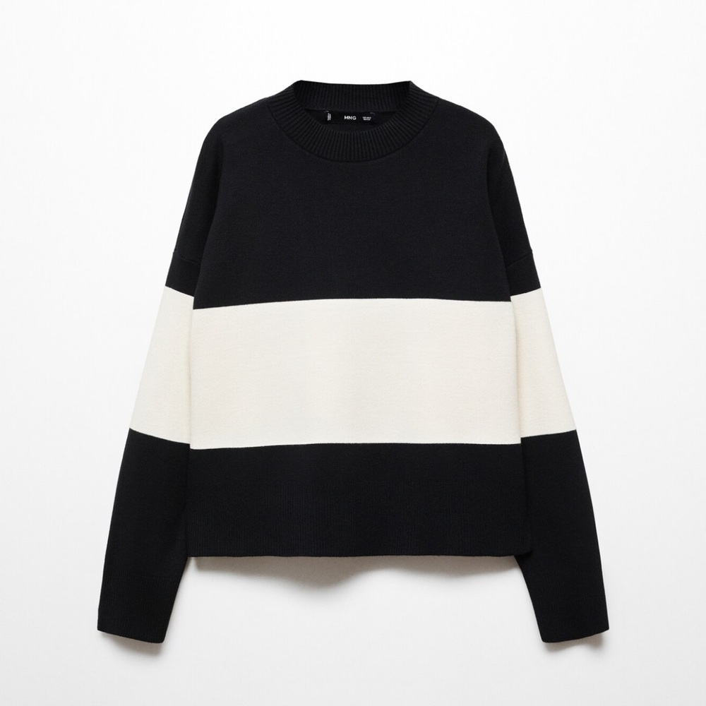 Mango Fine Knit Oversized Striped Black/White Sweater, Size 3XL - Picture 7 of 14